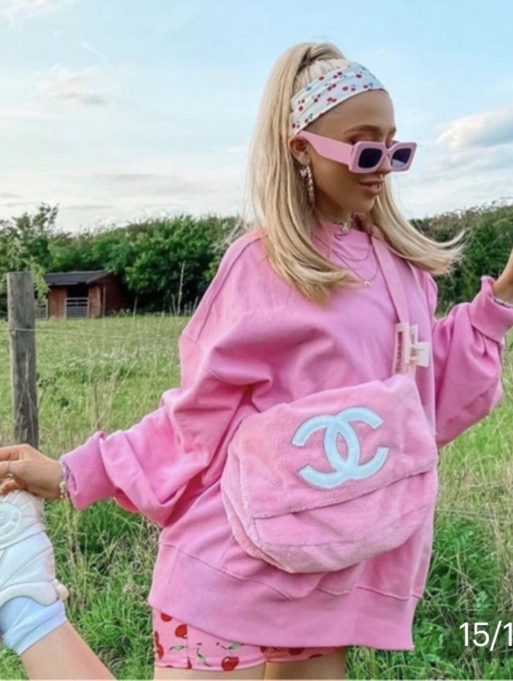 CC Pink Fuzzy Logo Shoulder Bag